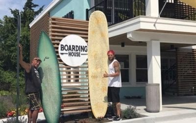 “You can’t stop the waves , but you can learn to surf ?‍♀️.” – Jon Kabat-Zinn . Everything at the Boarding House is surf-inspired, from the artwork, to the design, to the name! Each guest room is even equipped with a surfboard rack, so there’s no need to leave your board outside. . Book your next Cape May getaway at the Boarding House today. ?? .  Pup parents: We have a limited number of dog-friendly rooms available. Please give us a call at 609-884-4884 if you are planning to travel with your pup!  . ?: @local_lou_fermonte . . . . . . . . . . .