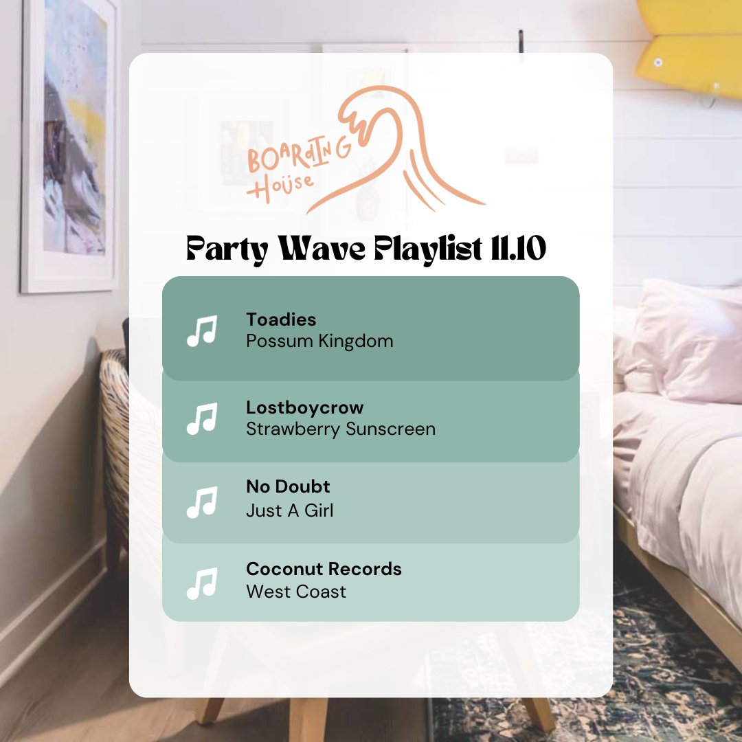 Each week the Boarding House team curates a playlist for our friends to enjoy at the beach biking around town or when theyre back home missing the beach Take a ride on our Party Wave Spotify playlist Head on over to the link in bio for a listen